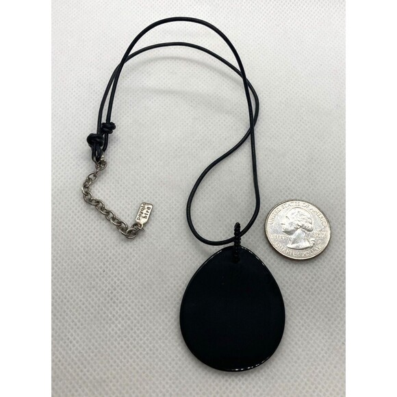 Peyote Bird Black Stone Pendant 16'' - 18'' Necklace Sterling 925 Silver 10g - Picture 3 of 9